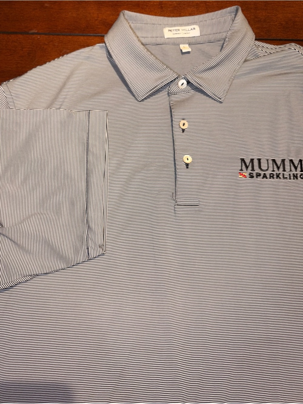 Peter Millar Men’s Summer Comfort Mumm Sparkling Napa Stripe Polo Large